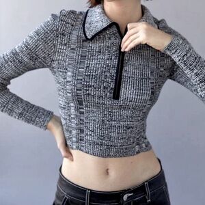 Urban Outfitters Dylan Zip Polo Cropped Knit Sweater